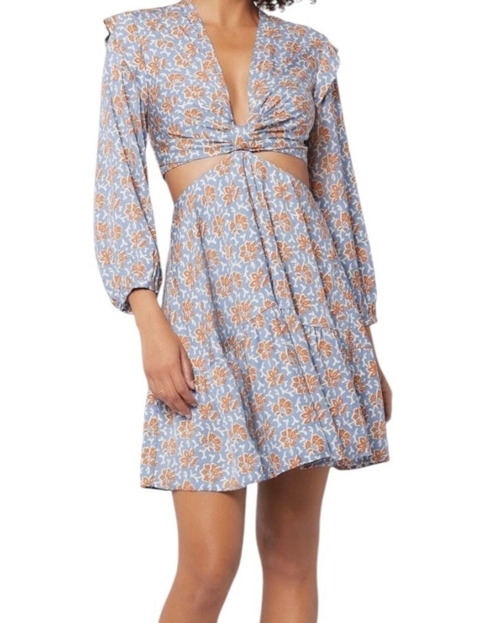 Joie Dress Maeve floral cutout long sleeve minidress blue size 8